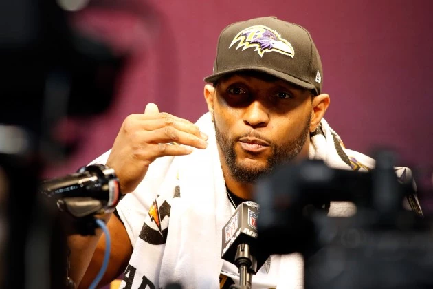 Super Bowl XLVII Media Day ray lewis deer antler spray